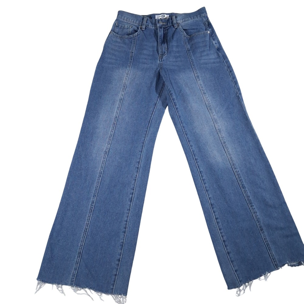 Rise Supply Co Women Blue Wide Leg Raw Hem Front Seam Jeans Size 5 Hippie Boho